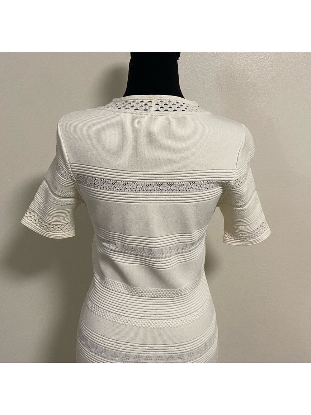 Eliza J Dress Women’s Size Medium Cream Pointelle Ruffle hem Dress fit & flare - Picture 5 of 16